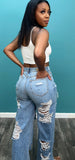 High Waisted Distressed Denim